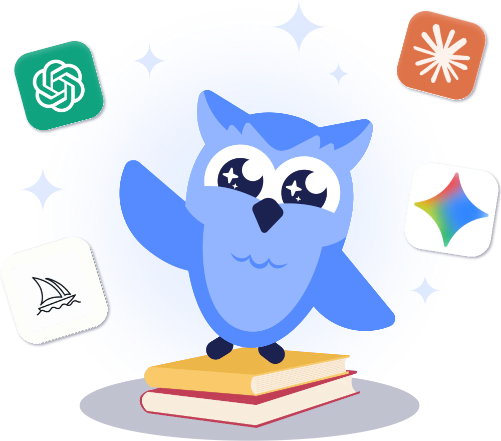 Owl surrounded by AI tools