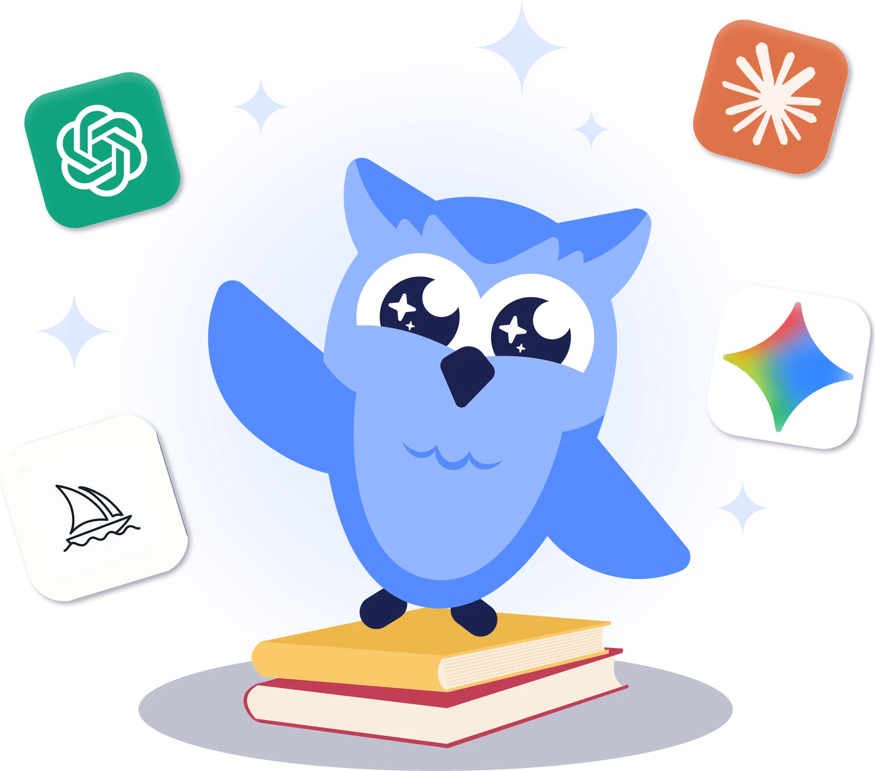 Owl surrounded by AI tools
